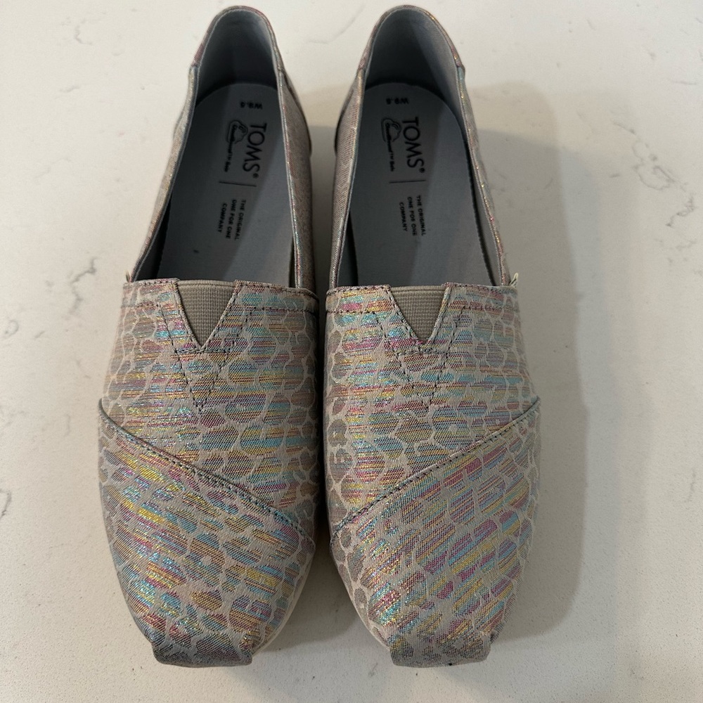 TOMS metallic animal print shoes